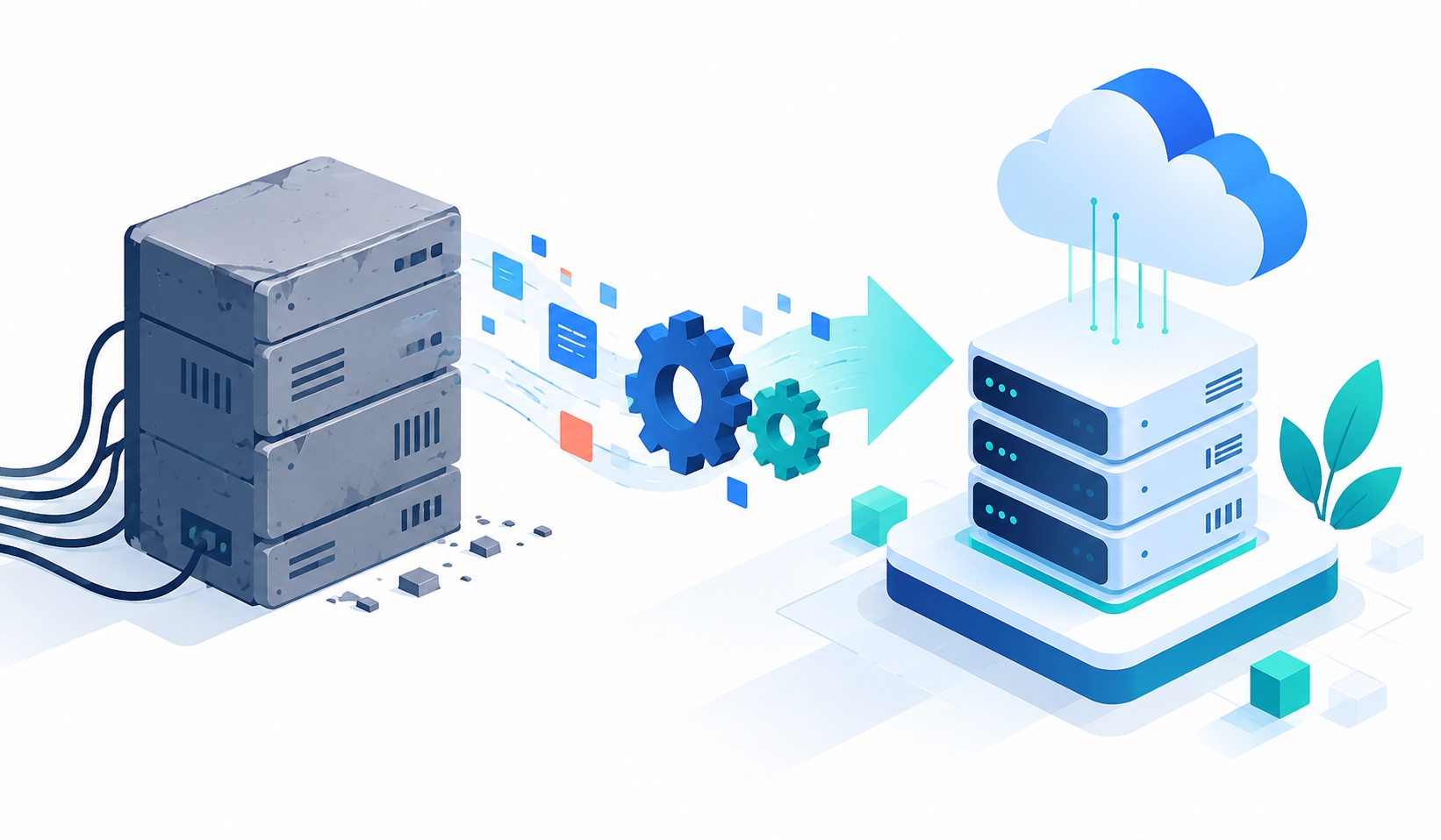 Legacy refactoring illustration — monolith gradually replaced by tested modern modules