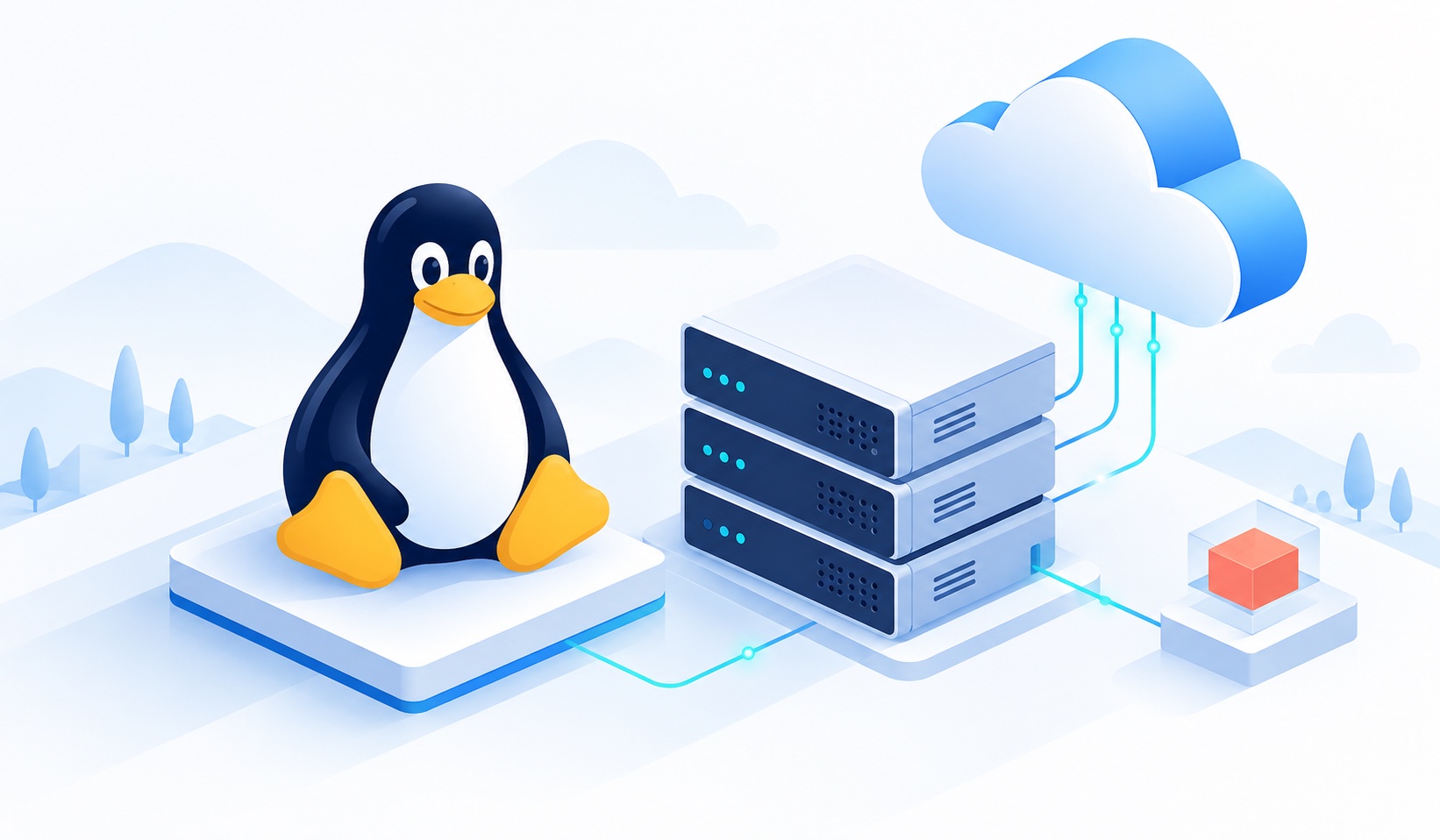 Linux deployment illustration — CI pipeline, server, atomic release and health check